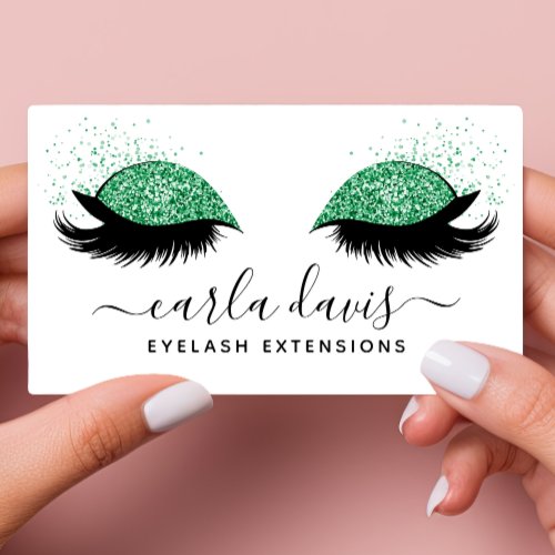 Signature Script Green Glitter Eyelashes Business Card