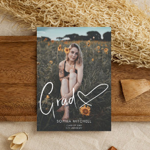 Signature Script Heart Photo Graduation Party Invitation