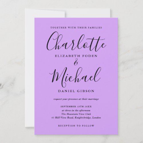 Signature Script Lavender Lilac Orchid Wedding Invitation