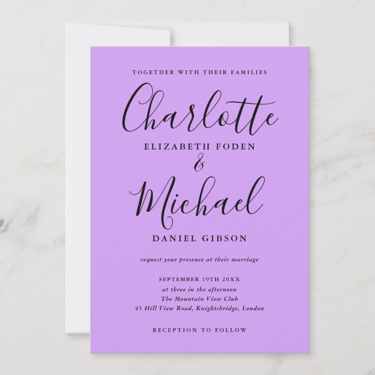 Signature Script Lavender Lilac Orchid Wedding Invitation | Zazzle