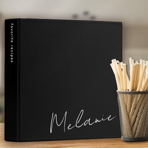 Signature Script Monogram Name Black White Recipe 3 Ring Binder