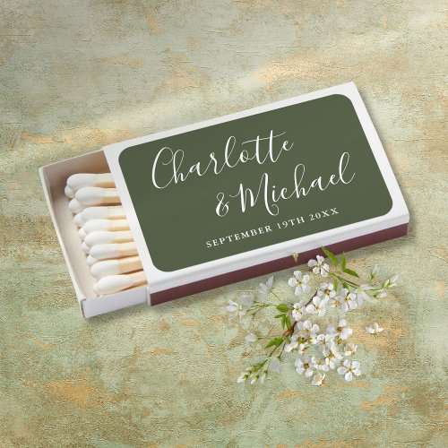 Signature Script Olive Green Wedding Favors Matchboxes