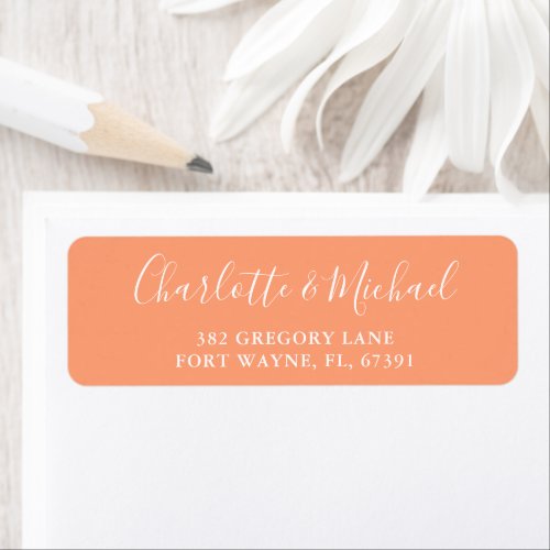 Signature Script Peach Wedding Return Address Label