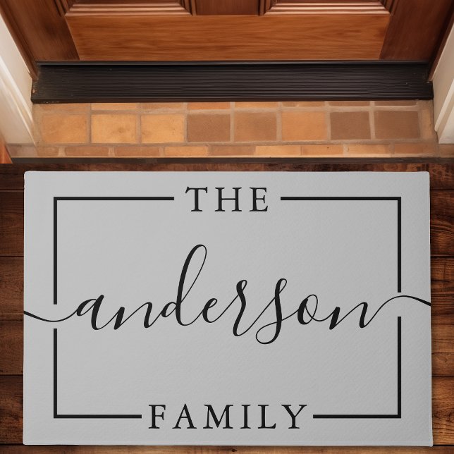 Signature Script Personalized Gray Family Name Doormat (Creator Uploaded)