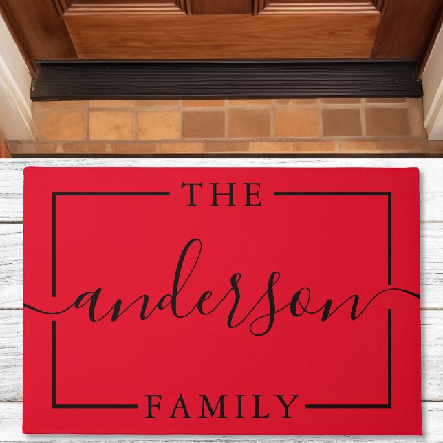 Signature Script Personalized Red Family Name Doormat (Creator Uploaded)