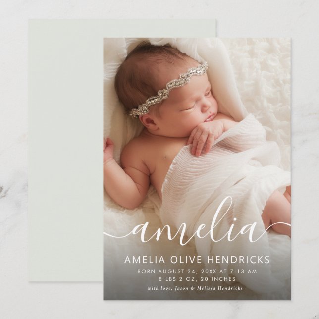 Signature Script Photo Birth Announcement (Front/Back)