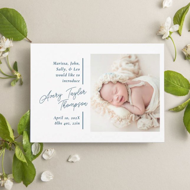 Signature Script Photo Modern Baby Birth Announcement (Creator Uploaded)