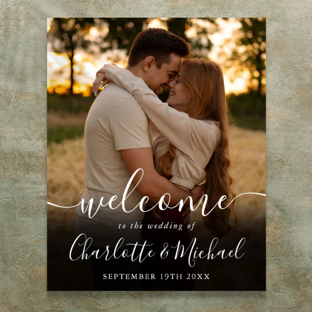 Signature Script Photo Wedding Welcome Sign | Zazzle