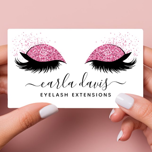Signature Script Pink Glitter Eyelashes Business Card (Creator Uploaded)