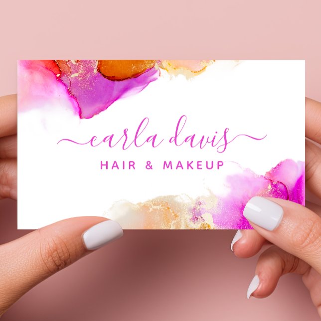 Signature Script Pink Orange Alcohol Ink Business Card (Creator Uploaded)