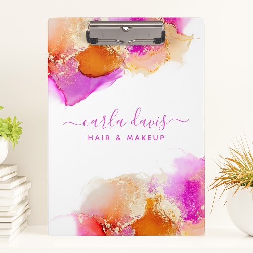 Signature Script Pink Orange Alcohol Ink Clipboard