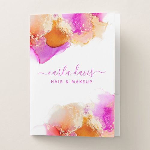 Custom Binders And Folders 17 Signature Script Pink Orange Alcohol Ink Pocket Folder