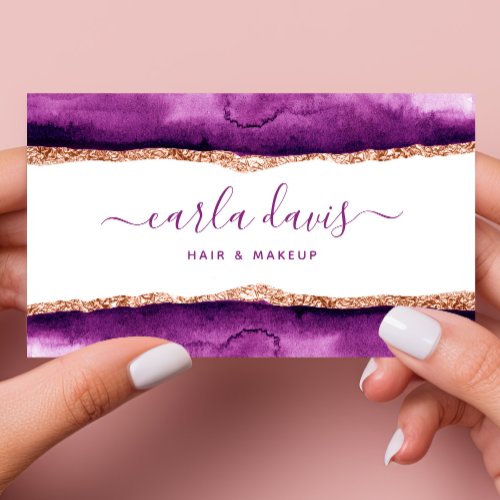 Custom Business Cards 18 Signature Script Purple And Gold Watercolor Business Card