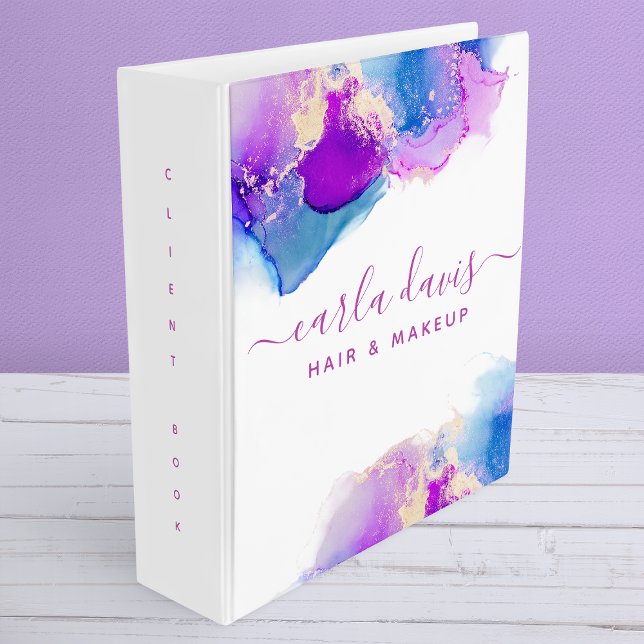 Signature Script Purple Blue Alcohol Ink 3 Ring Binder (Creator Uploaded)