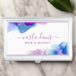 Signature Script Purple Blue Alcohol Ink Business Card Case<br><div class="desc">Signature Script Purple Blue Alcohol Ink Business Card Case. Elegant purple blue alcohol ink hand lettered style calligraphy script professional design. Perfect for makeup artists,  hair stylists,  cosmetologists,  and more!</div>