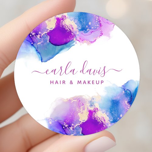 Signature Script Purple Blue Alcohol Ink Classic Round Sticker