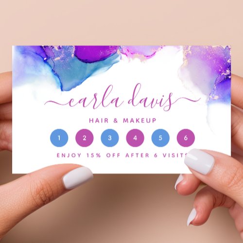 Signature Script Purple Blue Alcohol Ink Loyalty Card