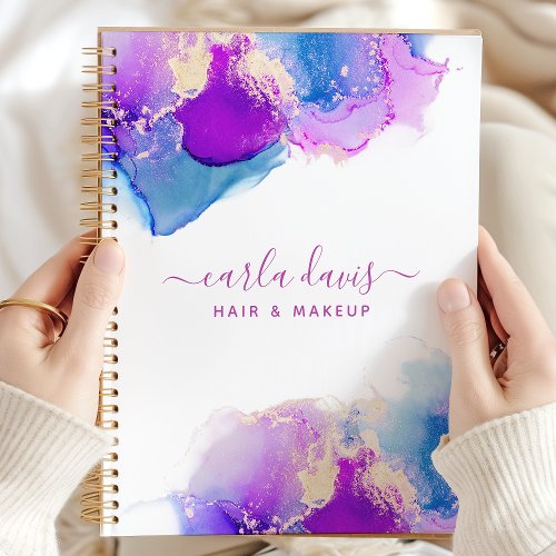 Signature Script Purple Blue Alcohol Ink Planner