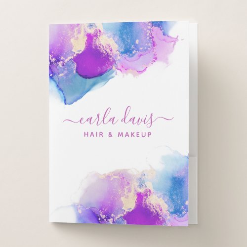 Signature Script Purple Blue Alcohol Ink Pocket Folder