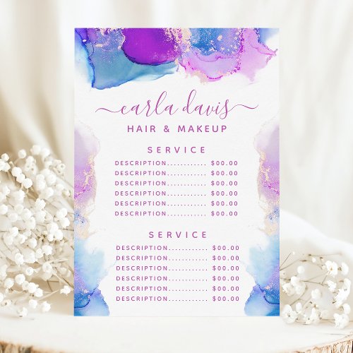 Signature Script Purple Blue Ink Service Price Menu