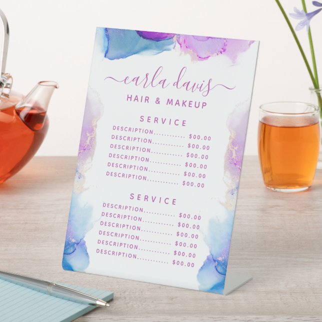 Signature Script Purple Blue Ink Service Price Pedestal Sign (In SItu)