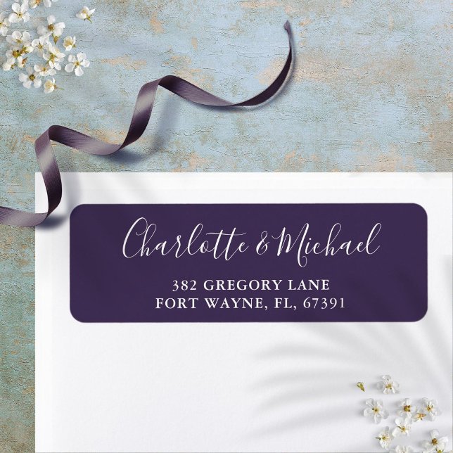 Signature Script Purple Wedding Return Address Label (Signature Script Purple Wedding Return Address Label)