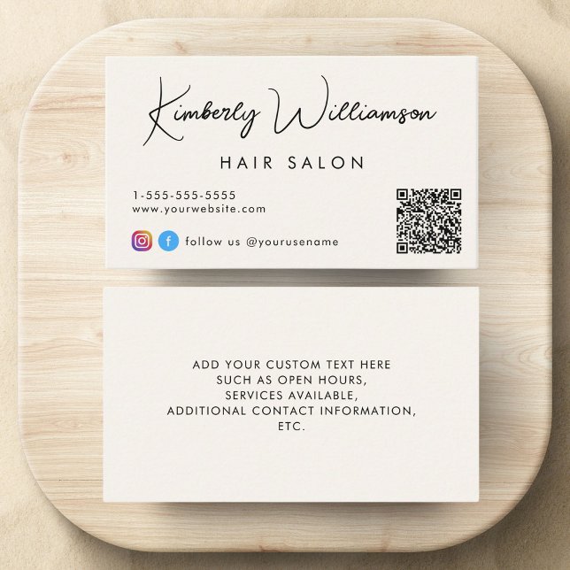 Signature Script QR Code Cream Business Card (Empower your name in our signature script as your logo and brand identity)