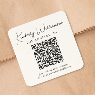 Signature Script QR Code Cream Square Sticker