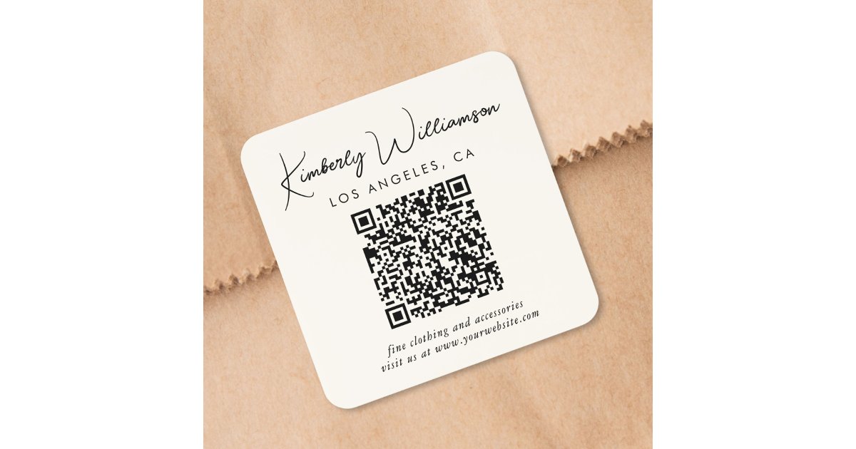 Answer Booklet Script Qr Code Photo Signature Script QR Code Cream Square Sticker | Zazzle