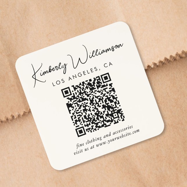 Signature Script QR Code Cream Square Sticker (Signature Script QR Code Cream Square Sticker)
