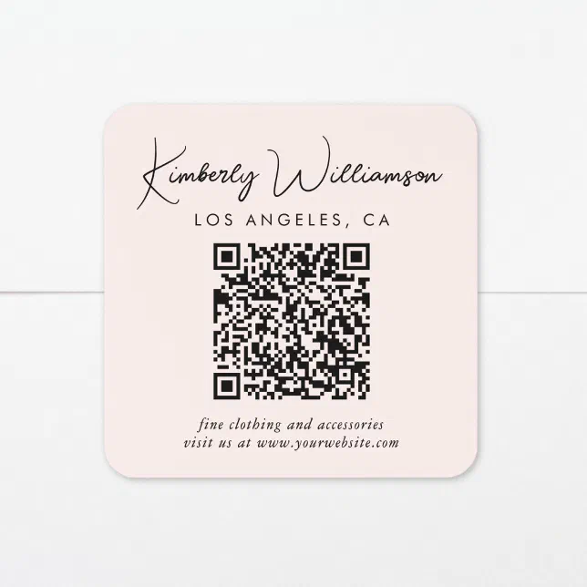 Signature Script QR Code Pink Square Sticker | Zazzle