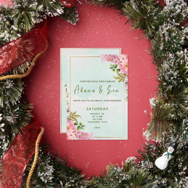 Signature Script, Rose & Blush Floral Wedding Foil Invitation (Insitu)