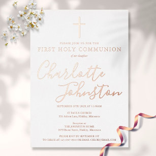 Signature Script Rose Gold First Holy Communion  Foil Invitation