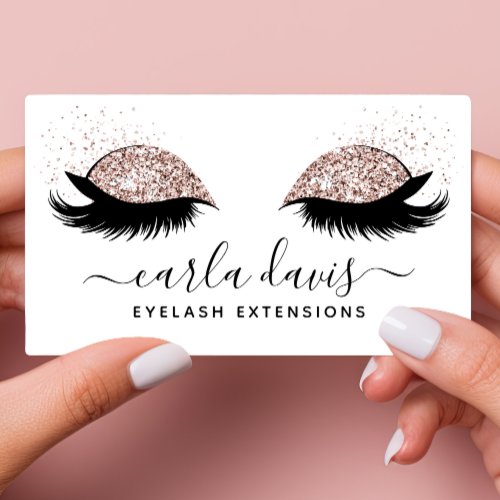 Signature Script Rose Gold Glitter Eyelashes Business Card