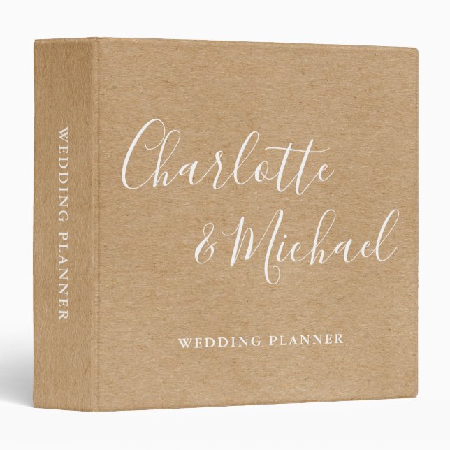 Signature Script Rustic Kraft Wedding Planner 3 Ring Binder (Front/Spine)
