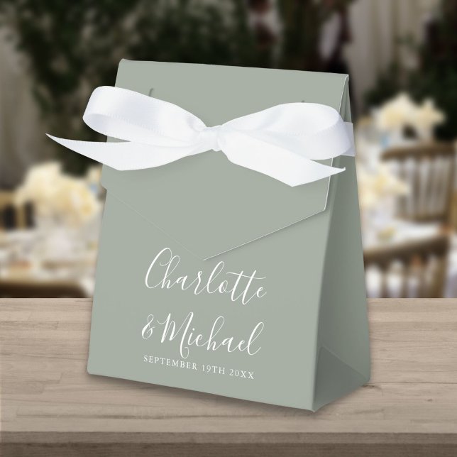 Signature Script Sage Green Elegant Wedding Favor Boxes (Signature Script Sage Green Elegant Wedding Favor Box)