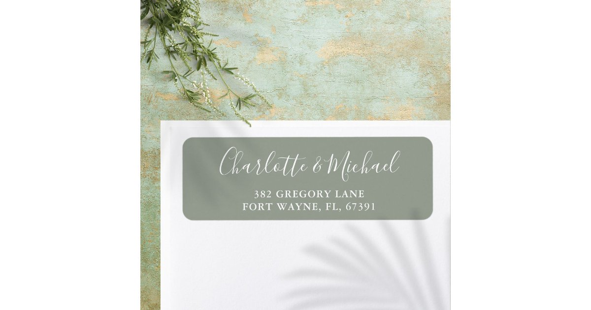 Sage Label Signature Script Sage Green Wedding Return Address Label | Zazzle