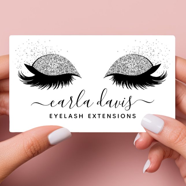 Signature Script Silver Glitter Eyelashes Business Card (Creator Uploaded)