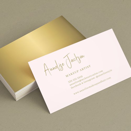 Signature script simple blush pink gold elegant business card