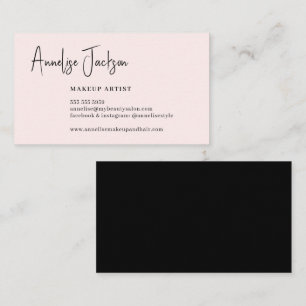 Signature script simple blush pink makeup artist business card