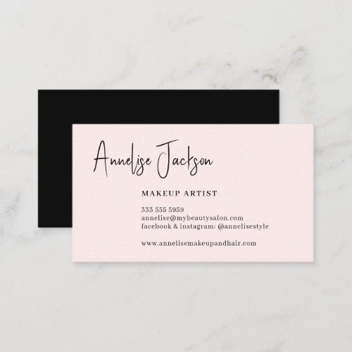Signature script simple blush pink makeup artist business card