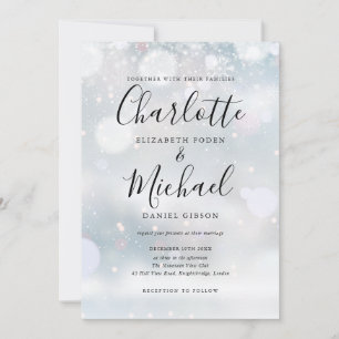 Signature Script Snowflakes Winter Wedding Invitation