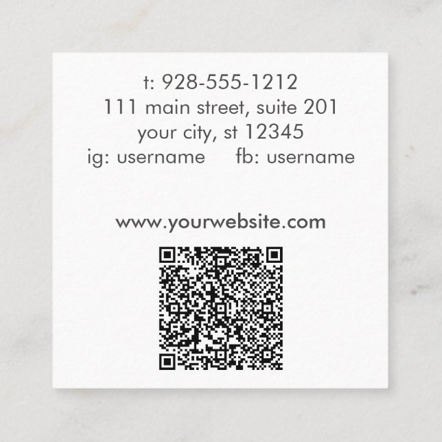 Signature Script Social Textured QR Code Salon Square Business Card (Back)