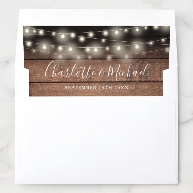 Signature Script String Lights Rustic Wood Wedding Envelope Liner (In Envelope)
