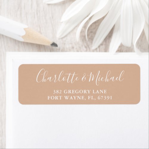 Signature Script Tan Taupe Wedding Return Address Label