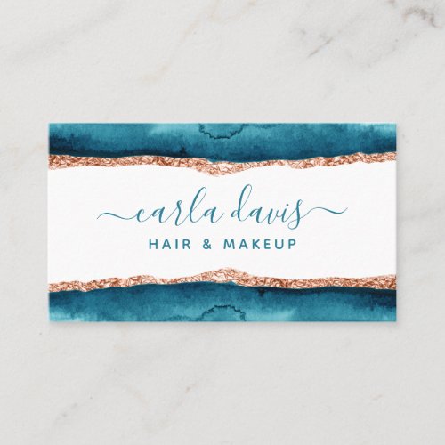 Signature Script Teal And Gold Watercolor Business Card