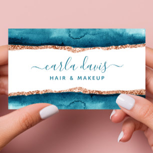 Signature Script Teal And Gold Watercolor Business Card