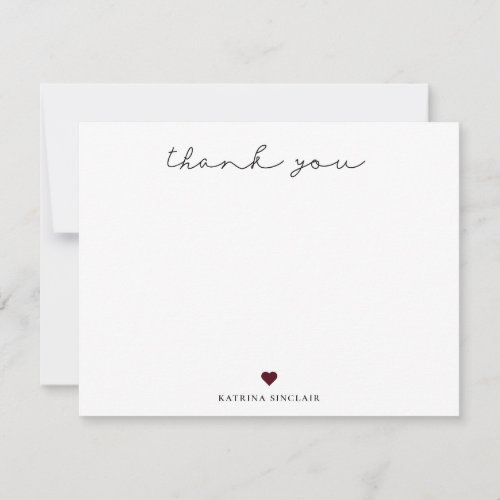 Signature Script Thank You Burgundy Red Heart Note Card