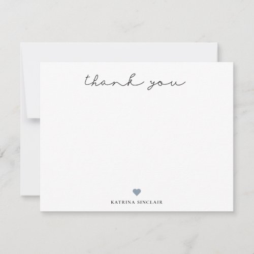 Signature Script Thank You Dusty Blue Heart Note Card