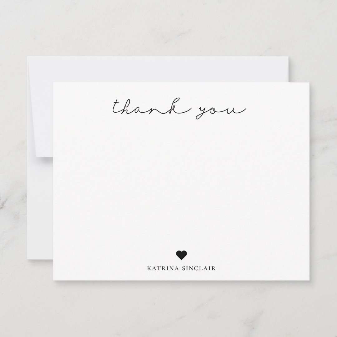 Signature Script Thank You Heart Note Card | Zazzle